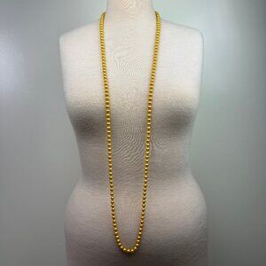 Vintage Gold Tone Knotted Faux Pearl Glass Beaded Opera Length Necklace 58"